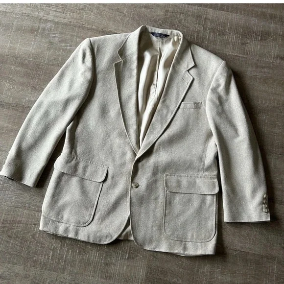 ▶️ Vintage Hopsack 100% Silk Sport Coat 43R Cream Textured Blazer Jacket USA 90s - Picture 15 of 15